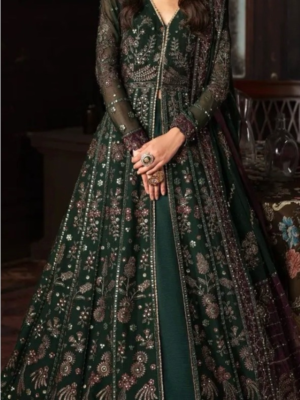 Embellished Deep Green Women's Anarkali Dress asim jofa orginal medium - Picture 3 of 8
